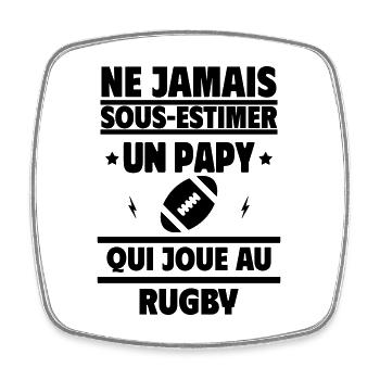 Ne jamais sous-estimer un papy rugbyman - Magnet carré - blanc - Devant