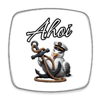 Ahoy! Funny Seagull with Anchor - Square fridge magnet - white - Front