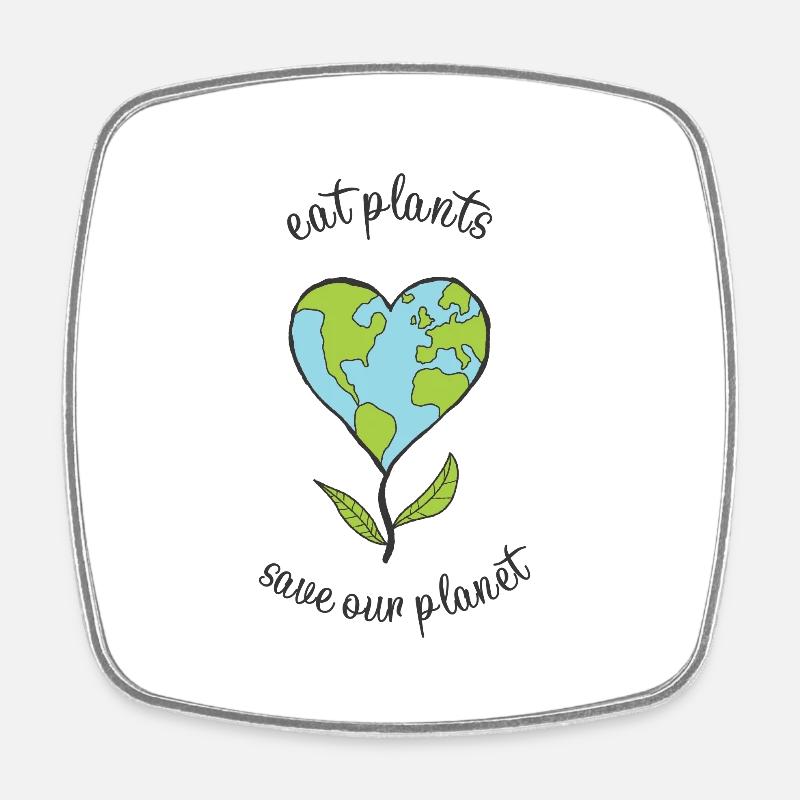 eat plants save our planet - Square fridge magnet - white