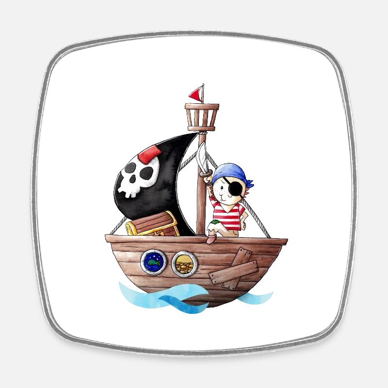 Little pirate with his ship - Square fridge magnet - white