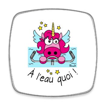 Licorne "À l'eau quoi"! Aquabike, Aquagym, Piscine - Magnet carré - blanc - Devant