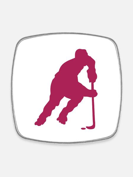 Roller Inline Hockey Silhouette Charakter - Viereckiger Kühlschrankmagnet - Weiß