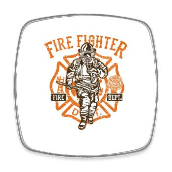 Feuerwehr T-Shirt Firefighter - Viereckiger Kühlschrankmagnet - Weiß - Vorne