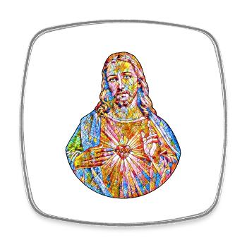 J’aime la fenêtre de l’église Jésus-Christ * - Magnet carré - blanc - Devant