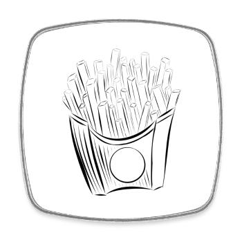Pommes Tüte, Fast Food, Kartoffelspaten - Viereckiger Kühlschrankmagnet - Weiß - Vorne