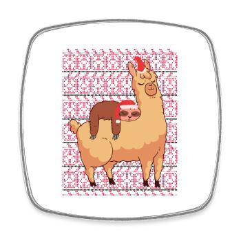 Ugly Christmas Sweater Sloth with Alpaca - Square fridge magnet - white - Front