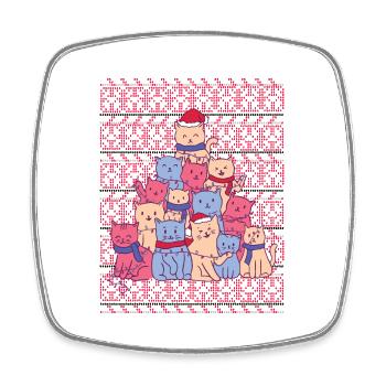 Cats Fir Tree Ugly Christmas Sweater - Square fridge magnet - white - Front