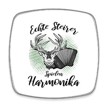 Echte Steirer spielen Harmonika Hirsch Steirische - Viereckiger Kühlschrankmagnet - Weiß - Vorne