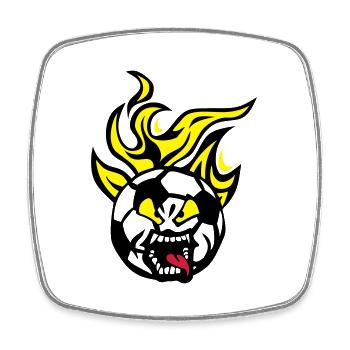 Fußball Cartoon Gesicht Flamme - Viereckiger Kühlschrankmagnet - Weiß - Vorne
