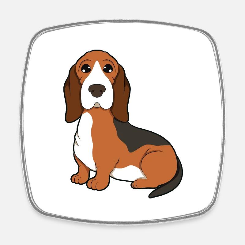 Basset Hound - Magnet carré - blanc
