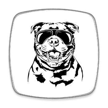 STAFFORDSHIRE BULL TERRIER cool glasses Wilsigns - Square fridge magnet - white - Front