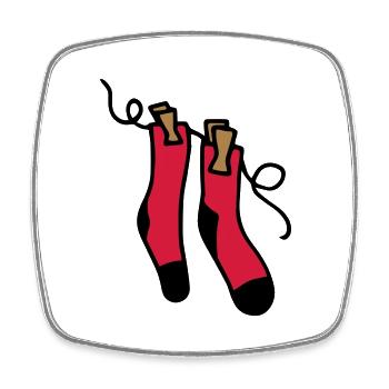 Chaussettes sur corde à linge - Idée cadeau de chaussettes colorées - Magnet carré - blanc - Devant