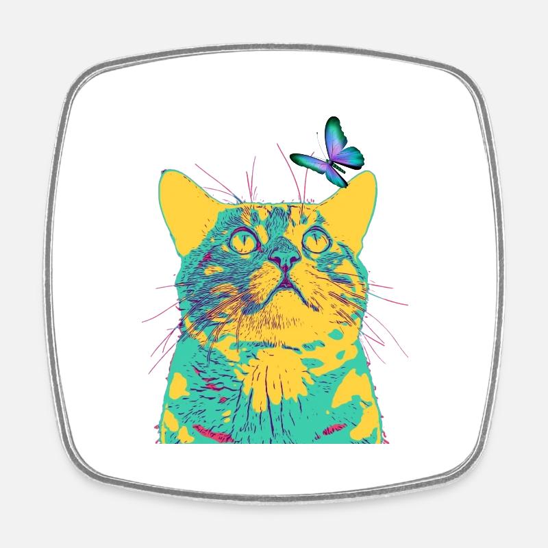 butterfly loves the cat - Square fridge magnet - white