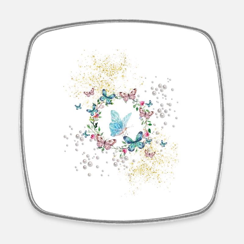 Glitter and butterflies - Square fridge magnet - white