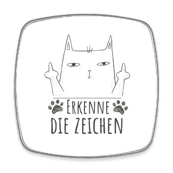 Erkenne die Zeichen Katze Mittelfinger - Viereckiger Kühlschrankmagnet - Weiß - Vorne