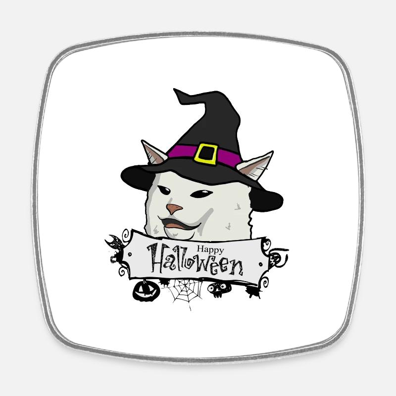 happy hallowen cat white - Square fridge magnet - white