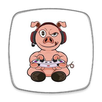 Pig With Gaming Controller I Funny Gaming I Gamer - Viereckiger Kühlschrankmagnet - Weiß - Vorne