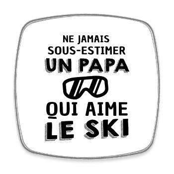 papa qui aime le Ski / papa skieur - Magnet carré - blanc - Devant