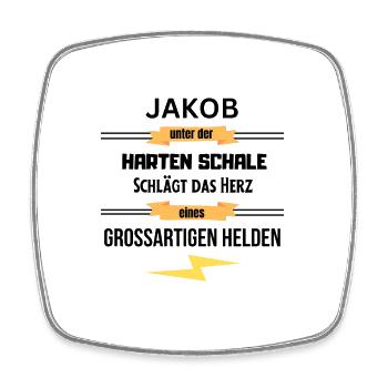 Jakob unter harte Schale eines Großartigen Helden - Viereckiger Kühlschrankmagnet - Weiß - Vorne