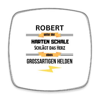 Robert unter harte Schale eines Großartigen Helden - Viereckiger Kühlschrankmagnet - Weiß - Vorne