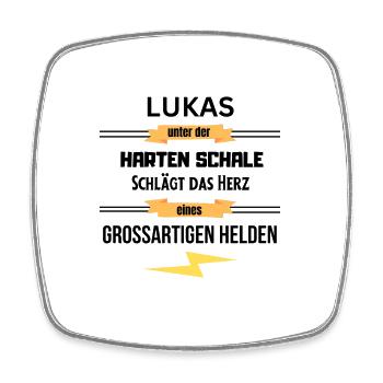 Lukas unter harte Schale eines Großartigen Helden - Viereckiger Kühlschrankmagnet - Weiß - Vorne