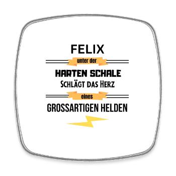 Felix unter harte Schale eines Großartigen Helden - Viereckiger Kühlschrankmagnet - Weiß - Vorne