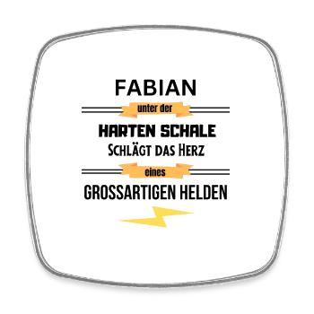 Fabian unter harte Schale eines Großartigen Helden - Viereckiger Kühlschrankmagnet - Weiß - Vorne