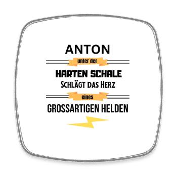 Anton unter harte Schale eines Großartigen Helden - Viereckiger Kühlschrankmagnet - Weiß - Vorne