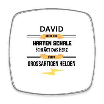 David unter harte Schale eines Großartigen Helden - Viereckiger Kühlschrankmagnet - Weiß - Vorne