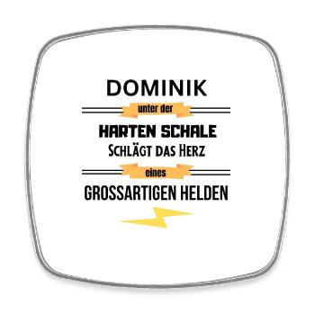 Dominik harte Schale eines Großartigen Helden - Viereckiger Kühlschrankmagnet - Weiß - Vorne