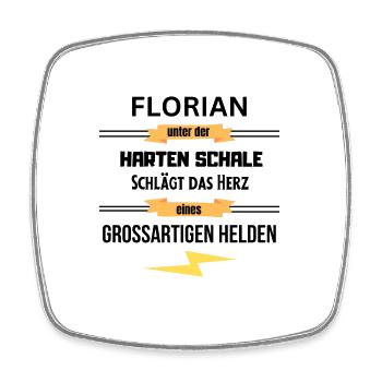 Florian unter harte Schale eines Großartigen Helde - Viereckiger Kühlschrankmagnet - Weiß - Vorne