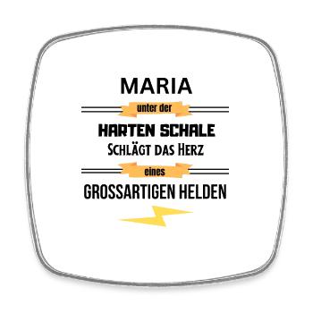 Maria unter harte Schale eines Großartigen Helden - Viereckiger Kühlschrankmagnet - Weiß - Vorne
