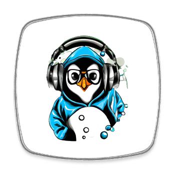 Pingouin avec pull bleu - Magnet carré - blanc - Devant