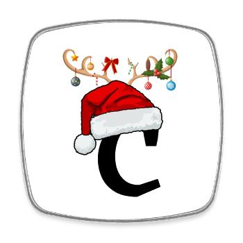 Lettre C bonnet de Noël - Magnet carré - blanc - Devant