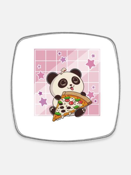 Cute Kawaii Panda Who Eats Pizza Anime Manga - Magnet carré - blanc
