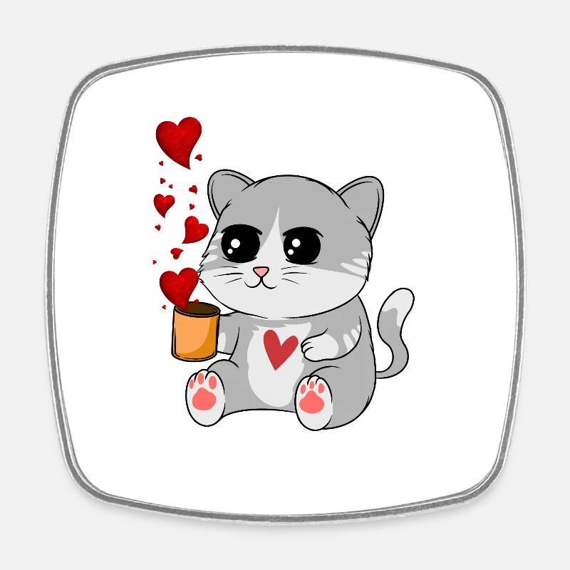 Big cat and hearts - Square fridge magnet - white