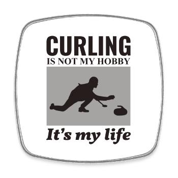 Curling Sweeping Fan Winter Ice Sport Curler Drôle - Magnet carré - blanc - Devant
