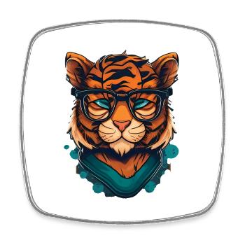Tiger als Nerd mit Buch - Viereckiger Kühlschrankmagnet - Weiß - Vorne
