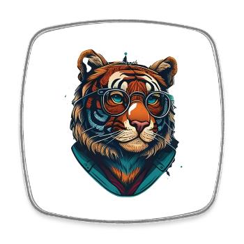 Tiger als Nerd mit Buch - Viereckiger Kühlschrankmagnet - Weiß - Vorne