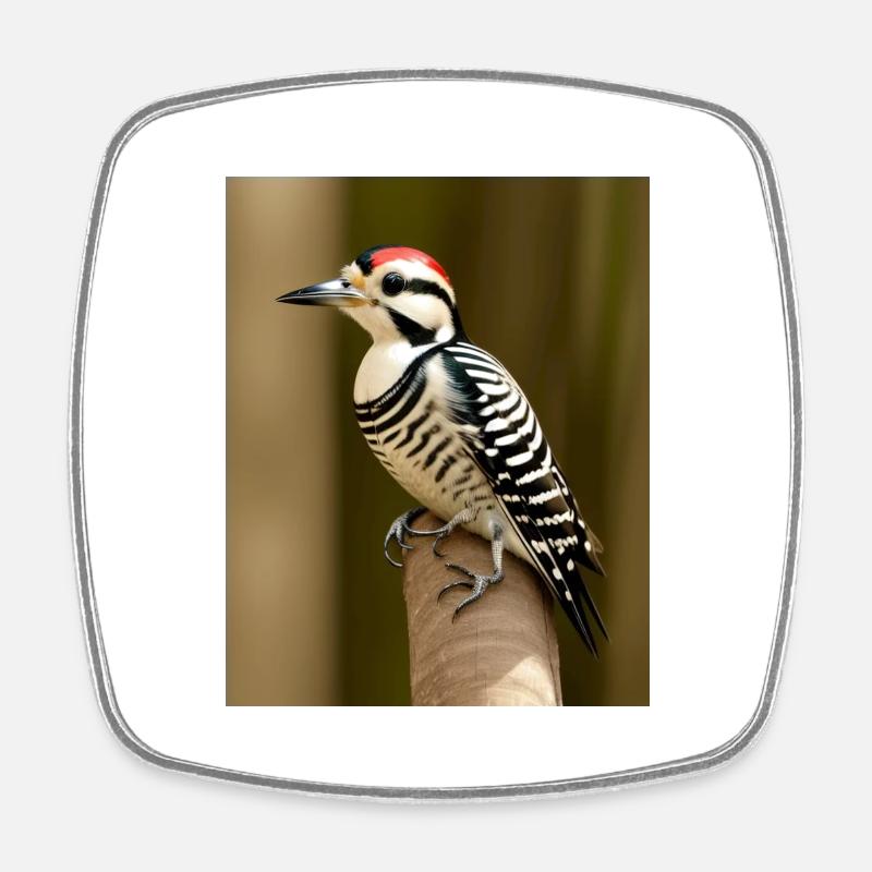 Pileated woodpecker red headed cool comic drawing - Square fridge magnet - white
