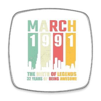 32e anniversaire Mars Né 1991 Idée cadeau - Magnet carré - blanc - Devant