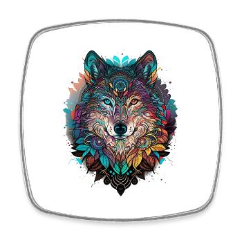mystical wolf mandala nature - Square fridge magnet - white - Front