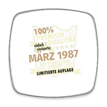36. Geburtstag März Jahrgang 1987 Geschenkidee - Viereckiger Kühlschrankmagnet - Weiß - Vorne