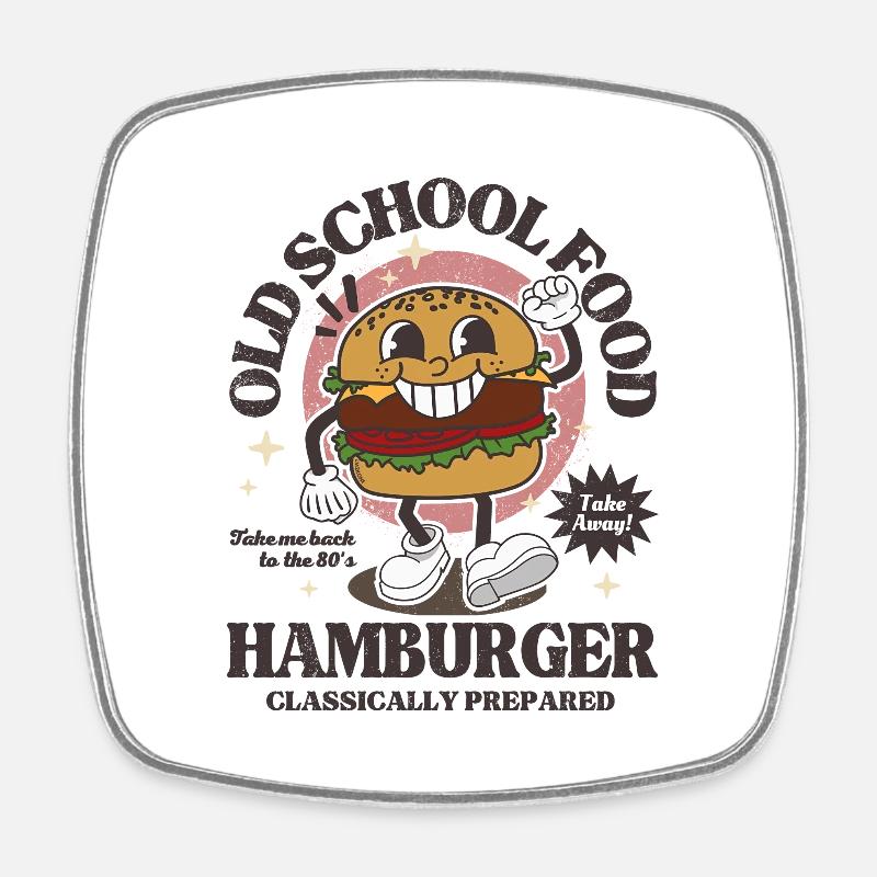 Old School Food Retro Burger - Square fridge magnet - white