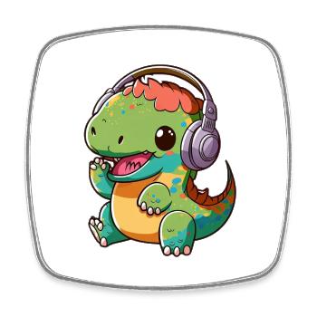 Kawaii Cute Happy Colorful Dino with Headphones - Square fridge magnet - white - Front