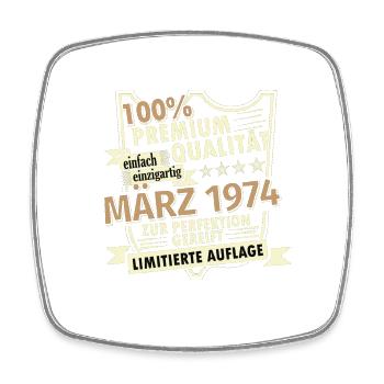 49. Geburtstag März Jahrgang 1974 Geschenkidee - Viereckiger Kühlschrankmagnet - Weiß - Vorne