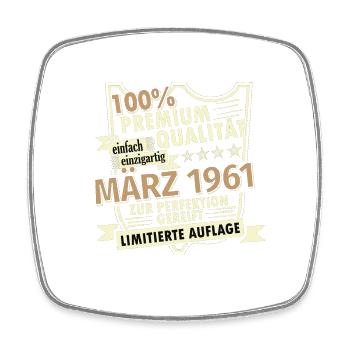 62. Geburtstag März Jahrgang 1961 Geschenkidee - Viereckiger Kühlschrankmagnet - Weiß - Vorne