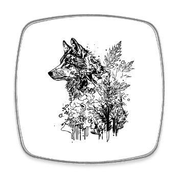 Vintage Wolf Kopf Porträt Natur Tinte Tattoo Style - Viereckiger Kühlschrankmagnet - Weiß - Vorne