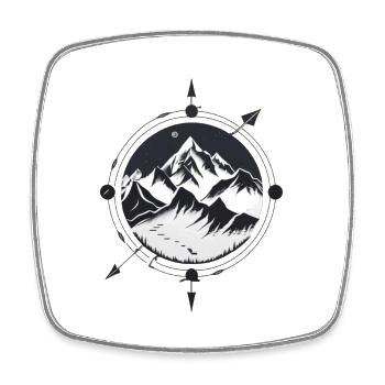 Boussole avec montagnes pour la randonnée - Magnet carré - blanc - Devant