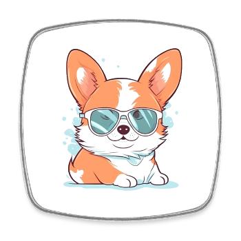 Corgi avec des lunettes de soleil - Magnet carré - blanc - Devant